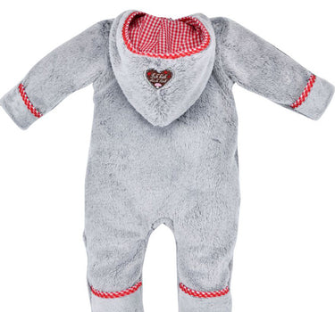 BONDI Kuscheliger Baby Fleece-Overall "Herzilein" 86566 - Grau Rot | Strampler Wintermode Mädchen