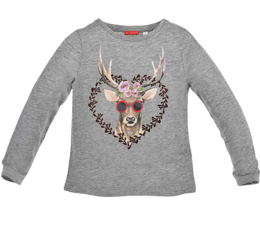 BONDI Mädchen Langarm Shirt "Miss Alpenglück" Hirsch 26072 - Grau