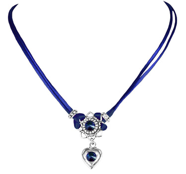 LUISIA Halskette Chiara mit Herzblüte, Strassherz und Kristallen von Swarovski - Marineblau