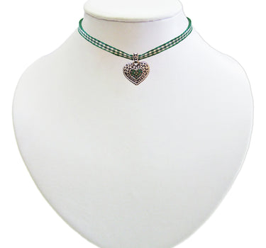 Kinder Trachten Halskette kariert mit Herz Anhänger Dunkelgrün