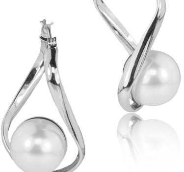 LUISIA® Geschwungene Ohrringe "Liora" mit Perle von Swarovski® - Silber / White Pearl
