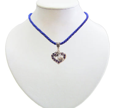 LUISIA Kordelkette Svea mit Herzanhänger und Glückskäfer - Royalblau
