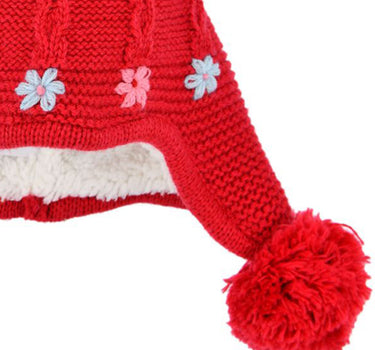 BONDI Baby Mädchen Strickmütze "Blümchen" 86562 - Rot | Kindermütze Wintermütze Gefüttert