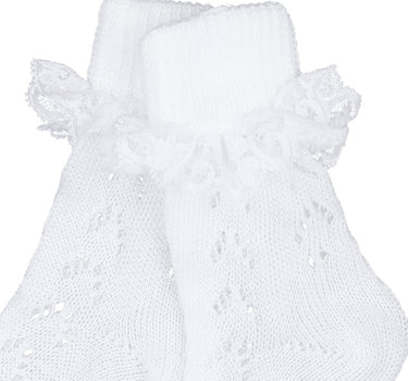 Isar-Trachten Kurze Kinder Strümpfe Ajourmuster mit Rüschen 11042 | Weiß