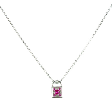 LUISIA Filigrane Damen Halskette mit Strass Vorhängeschloss Pink - 925 Silber Schmuck mit Zirkonia
