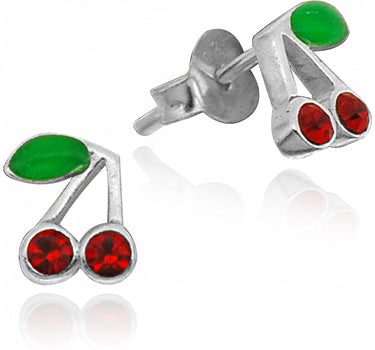 LUISIA® Ohrstecker "Kinder Ohrringe Kirschen mit Kristallen von Swarovski®" 925 Silber