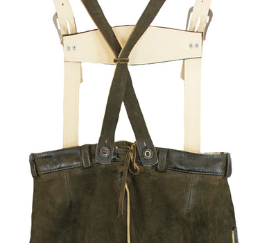 Maddox Kurze Lederhose mit Stegträgern Bertolo - Dunkelbraun Blau - Antik Reut