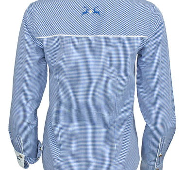 Maddox Damen Langarm Trachtenbluse Innsbruck - Blau Kobalt
