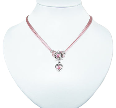 LUISIA Halskette Chiara mit Herzblüte, Strassherz und Kristallen von Swarovski - Rosa