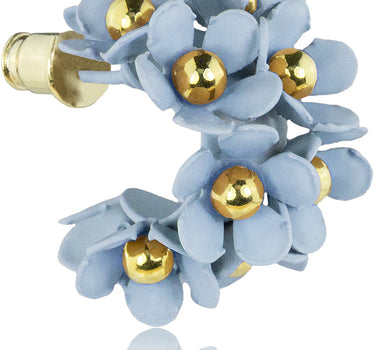 LUISIA Halb Creolen Ohrstecker Mia mit Blüten - 16 Karat vergoldet Hellblau