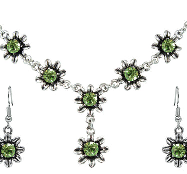 Blumen Collier mit Ohrhängern - Hellgrün