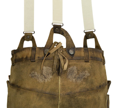 Maddox Kurze Damen Lederhose Kreuzberg mit Hosenträgern - Antik Eiche