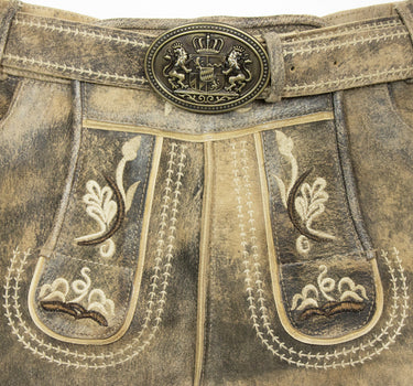 MADDOX Kurze Herren Lederhose "Kobel" mit Gürtel | Antik Braun Beige