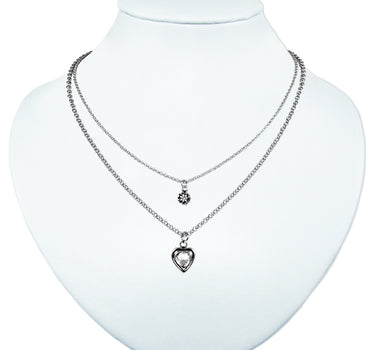 LUISIA Doppelhalskette mit Edelweiß, Herz und Kristallen von Swarovski - Silber