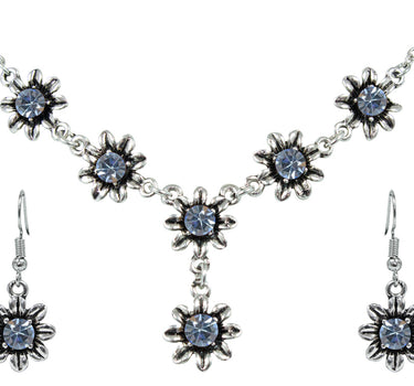 Blumen Collier mit Ohrhängern Hellblau