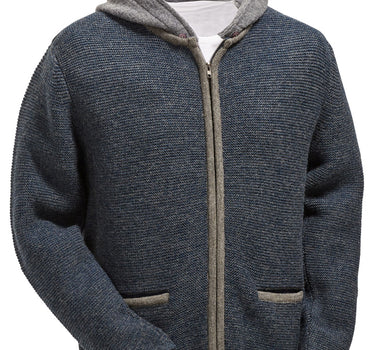 Maddox Herren Trachten Strickjacke Tristan mit Kapuze - Indigo Blau