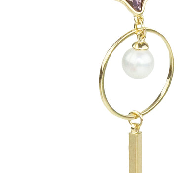 LUISIA Ohrstecker mit Ring, Perle und Kristallen von Swarovski vergoldet - Lila