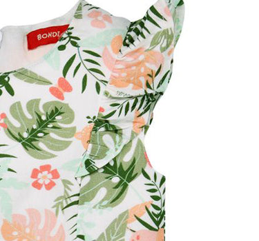 BONDI Baby Mädchen Kleid "Jungle" 86605 - Weiß / Apricot / Grün | Sommerkleid