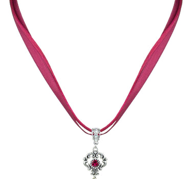 LUISIA Halskette Malou mit Ornament Anhänger und Kristall von Swarovski - Dunkelrot