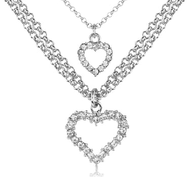 LUISIA® Doppel Halskette mit Herzanhängern und Kristallen von Swarovski® - Silber