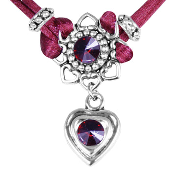 LUISIA Halskette Chiara mit Herzblüte, Strassherz und Kristallen von Swarovski - Bordeaux