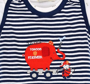 BONDI Baby Strampler "Feuerwehr" 93684 - Navy / Weiß geringelt | Jungen Babystrampelanzug
