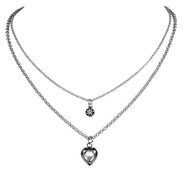 LUISIA® Doppelhalskette mit Edelweiß, Herz und Kristallen von Swarovski® - Silber