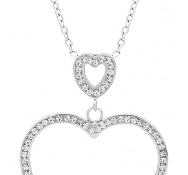 LUISIA Edelstahl Halskette 80+5 cm Silber | Zwei Herzen mit Zirkonia