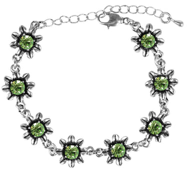 Silbernes Strass Armband mit Blüten - Hellgrün