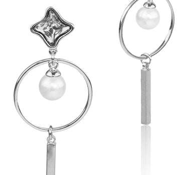 LUISIA® Ohrstecker mit Ring, Perle und Kristallen von Swarovski® - Grau