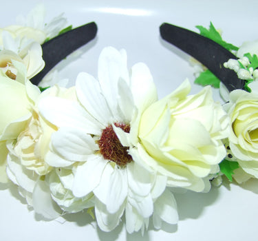 Hochwertiger Blumen Haarreif Blumenwiese - Creme Weiß