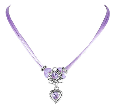 LUISIA Halskette Chiara mit Herzblüte, Strassherz und Kristallen von Swarovski - Flieder