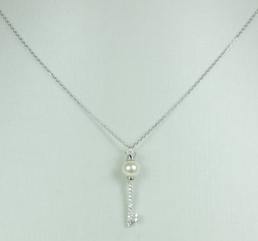 LUISIA Filigrane Damen Halskette mit Strass Perlen Schlüssel - 925 Silber Schmuck mit Zirkonia Anhä