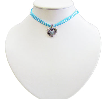 Kinder Trachten Halskette kariert mit Herz Anhänger Türkis