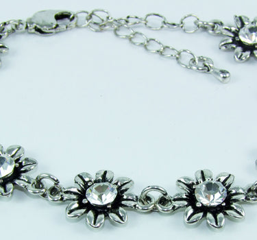 Silbernes Strass Armband mit Blüten - Kristall