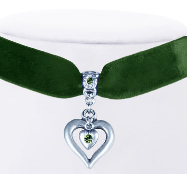 LUISIA® Samt Kropfband "Heart in Heart" | Olivgrün