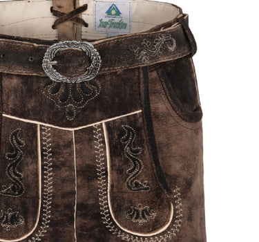 Isar-Trachten Kurze Kinder Lederhose "Noah" mit Gürtel 51827 | Schiefer Braun