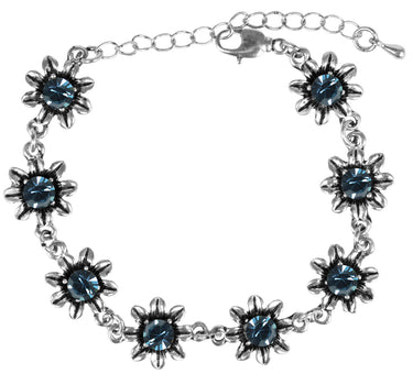 Silbernes Strass Armband mit Blüten - Ozeanblau