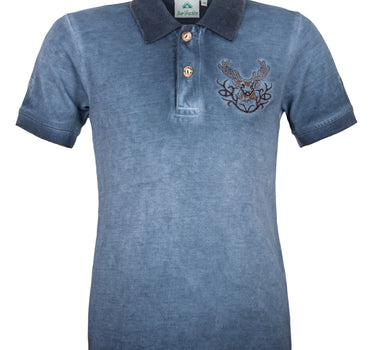 Isar-Trachten Kinder Poloshirt "Kilian" im Used Look | Jeansblau