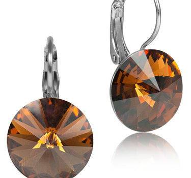 LUISIA® 12 mm Ohrringe Rivoli mit Kristallen von Swarovski® - Smoked Topaz / Dunkelbraun