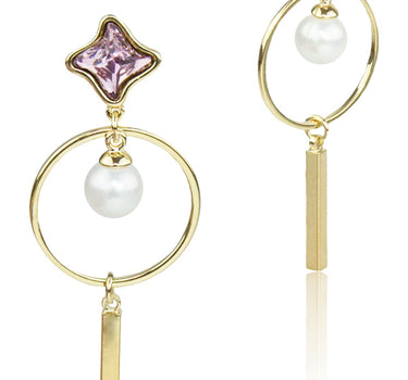 LUISIA® Ohrstecker mit Ring, Perle und Kristallen von Swarovski® vergoldet - Lila