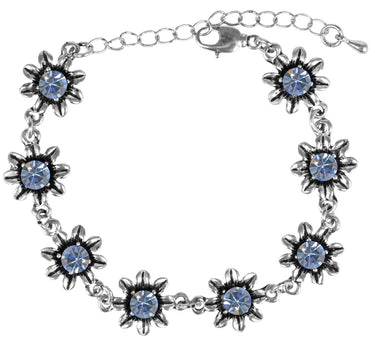 Silbernes Strass Armband mit Blüten - Hellblau