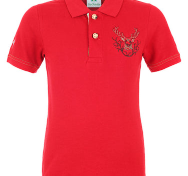 Isar-Trachten Kinder Poloshirt "Benjamin" mit Hirschstickerei | Rot