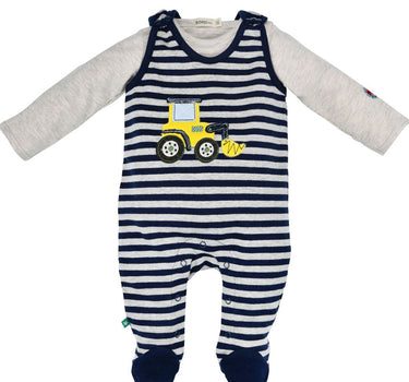 BONDI Baby Strampler "Bagger" geringelt 2-tlg. 93654 | Navy / Natur