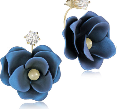 LUISIA® Front Back Ohrringe Jarla mit Blumen - 16 Karat vergoldet Dunkelblau
