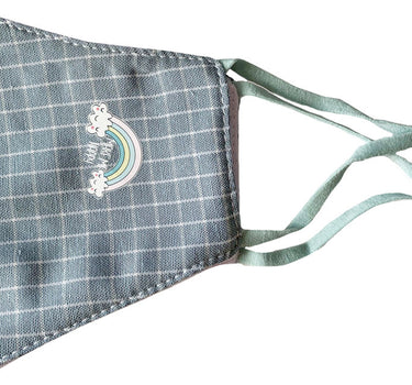 Kinder Mund Nase Maske mit Sticker - Gesichtsmaske Stoffmaske Baumwolle Kariert Grau