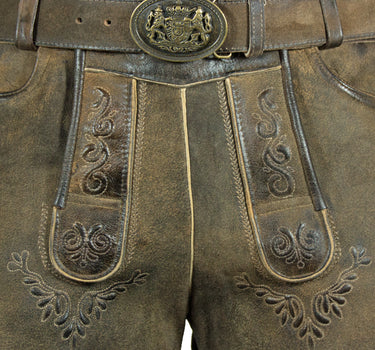 Maddox Kurze Lederhose Herbert mit Gürtel - Antik Erle