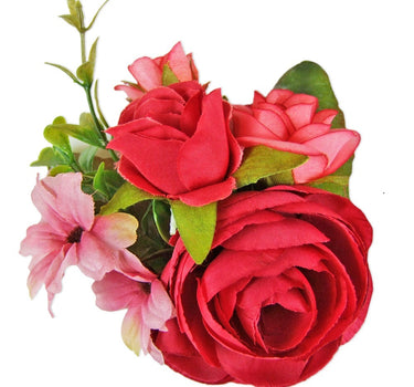 Anstecknadel mit bunten Blumen - Rot