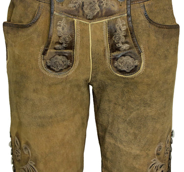 Maddox Kurze Damen Lederhose Kreuzberg mit Hosenträgern - Antik Eiche