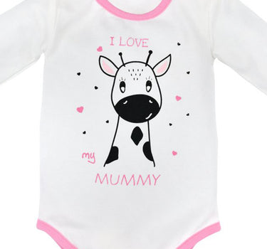 BONDI Baby Langarmbody "I love my Mummy" mit Giraffe | 93635 - Weiß/Rosa